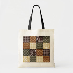 Beige, Mörk Brown och Oliv grönt Quilt-utseende Tygkasse