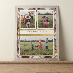 Beige & Mörk Red Tartan 3 Photo Collage jul Poster