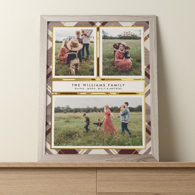 Beige & Mörk Red Tartan 3 Photo Collage jul Poster (Skapare uppladdad)