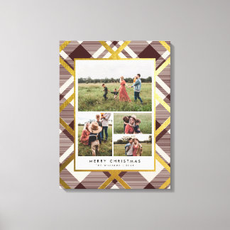 Beige & Mörk Red Tartan 4 Photo Collage jul Canvastryck