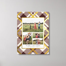 Beige & Mörk Red Tartan 4 Photo Collage jul Canvastryck