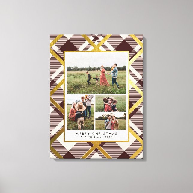Beige & Mörk Red Tartan 4 Photo Collage jul Canvastryck (Framsida)