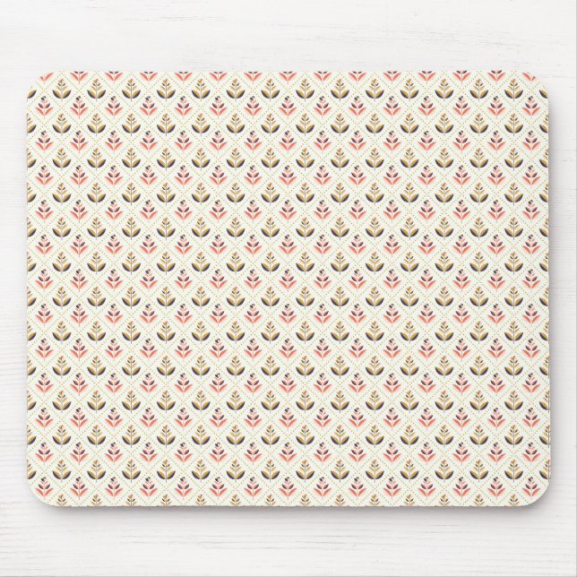 Beige mousepad with a repeating floral pattern musmatta (Framsidan)