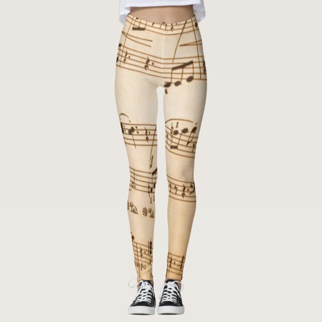 Beige Musik noter Leggings (Framsida)