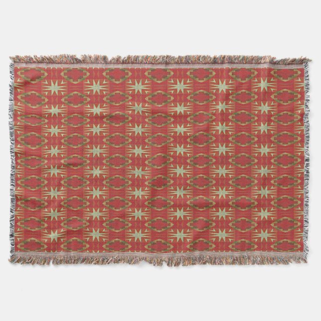 Beige Mustard Grönt Brown Red Orange Tribal Art Filt (Framsidan)