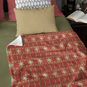 Beige Mustard Grönt Brown Red Orange Tribal Art Fleecefilt