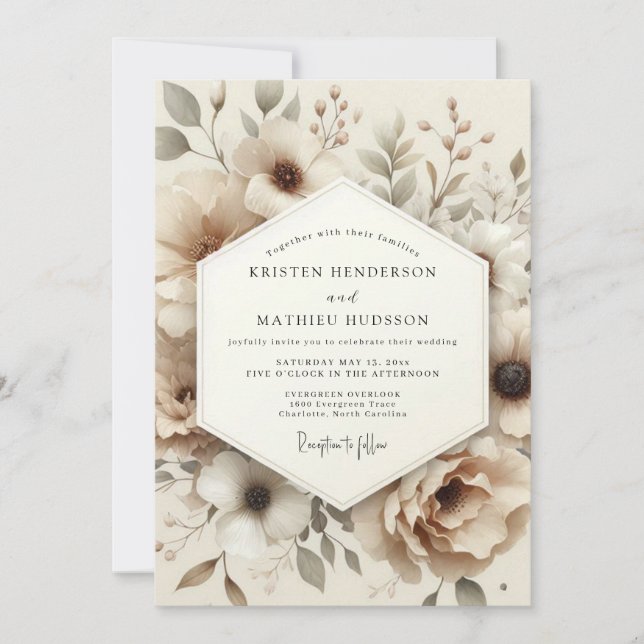 Beige Muted Anemone Wedding Inbjudningar (Framsida)
