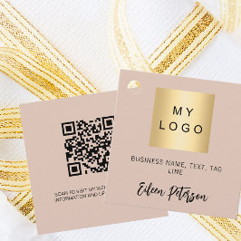 Beige namn business logotyp QR-kodhängning märkre Gåvor Etiketter