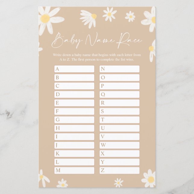 Beige Namn Tävling Baby Shower Game Card (Framsida)