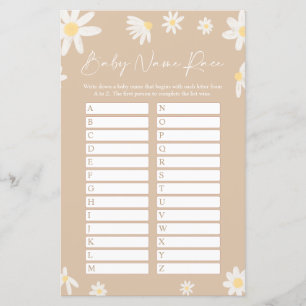 Beige Namn Tävling Baby Shower Game Card