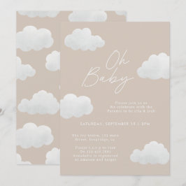 Beige naturlig Oh Baby dusch modern snyggt Inbjudningar