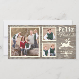 Beige Navidad för spansk lantlig Wood ren foto Julkort