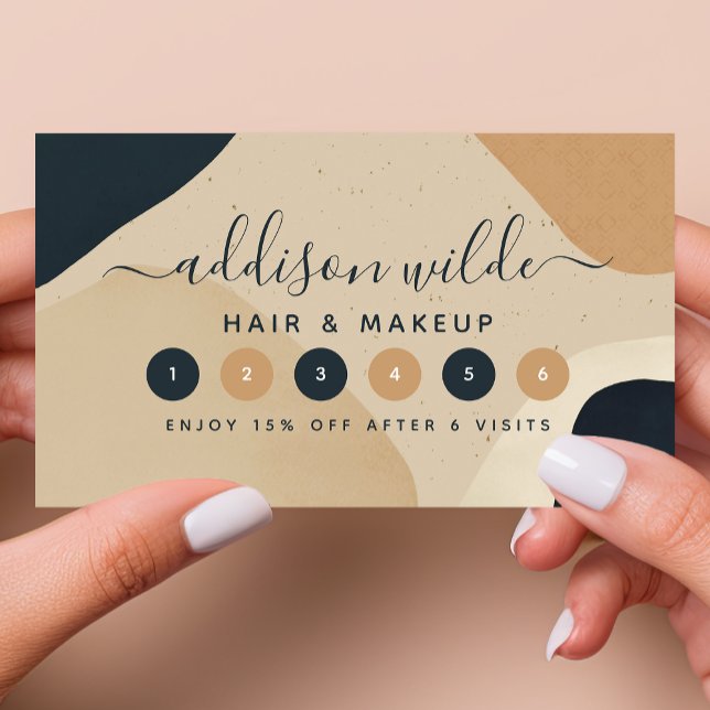 Beige Navy Blue Modern Abstrakt Shapes Neutralt Lojalitetskort (Skapare uppladdad)