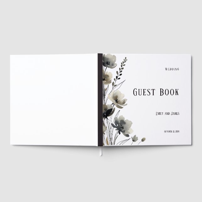 Beige Neutral Floral Wedding Gästböcker (Full)