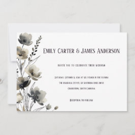 Beige Neutral Floral Wedding Inbjudningar