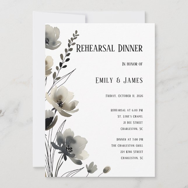 Beige Neutral Floral Wedding Inbjudningar (Framsida)