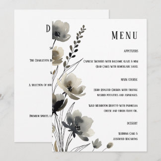 Beige Neutral Floral Wedding Meny