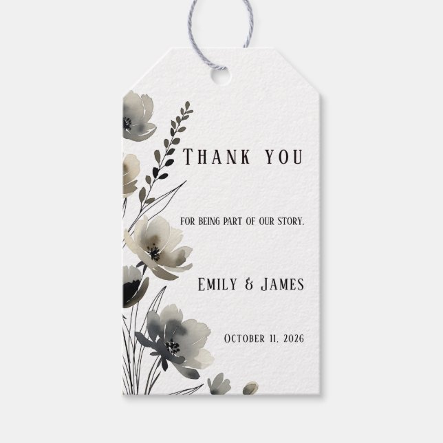 Beige Neutral Floral Wedding Presentetikett (Framsidan)