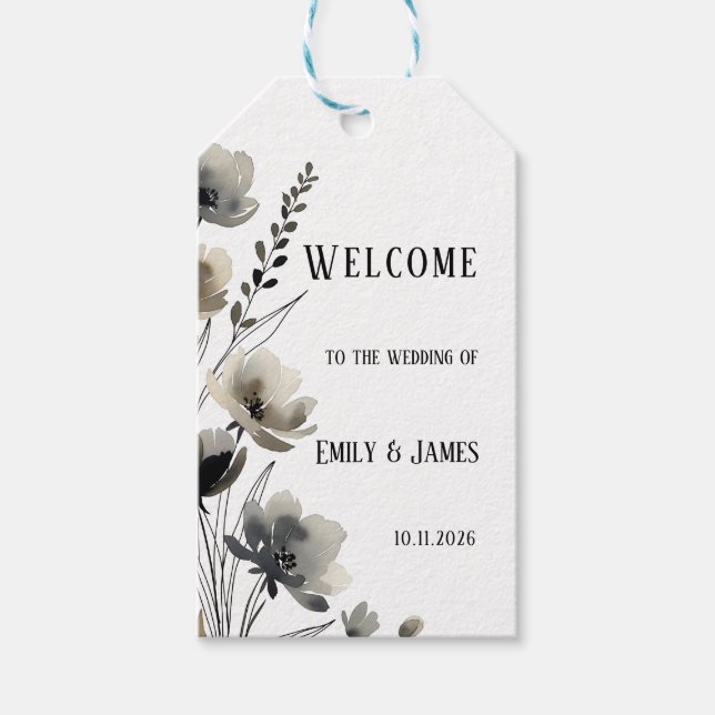 Beige Neutral Floral Wedding Presentetikett (Framsidan)