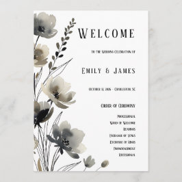 Beige Neutral Floral Wedding Program