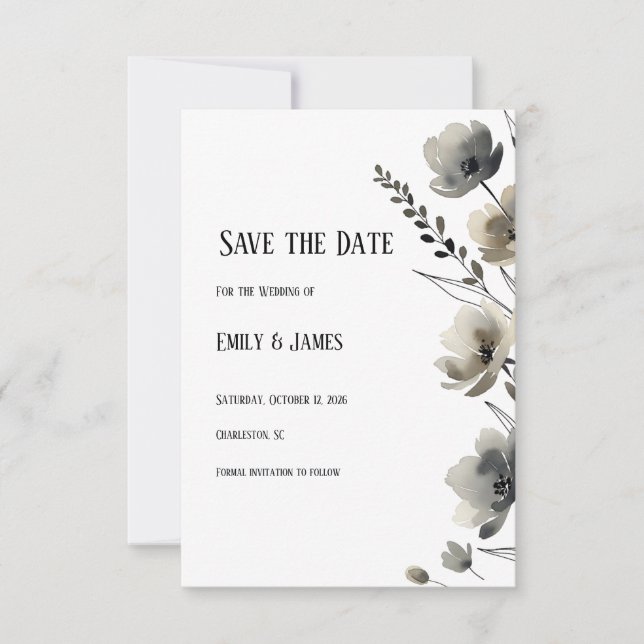 Beige Neutral Floral Wedding Spara Datumet (Framsida)