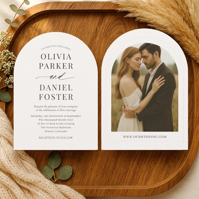 Beige Neutral Minimalist Photo Wedding  Inbjudningar (Skapare uppladdad)