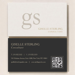 Beige Neutral Monogram QR-kod Professionell Visitkort