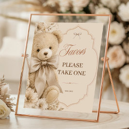 Beige Neutral Nallebjörn Baby Shower Gåvor Poster