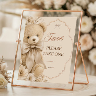 Beige Neutral Nallebjörn Baby Shower Gåvor Poster