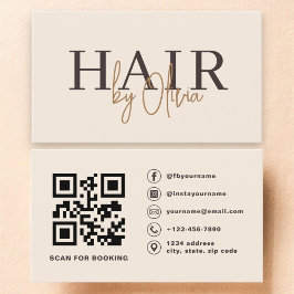 Beige Neutral QR Code Hair Stylist Modern Visitkort