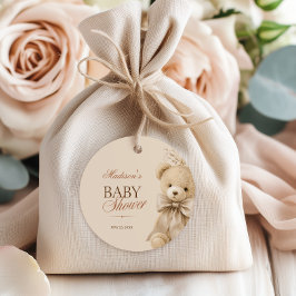Beige Neutral Teddybjörn Blommig Baby Shower Gåvor Etiketter