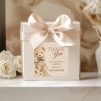 Beige Neutral Teddybjörn Etikett Tack