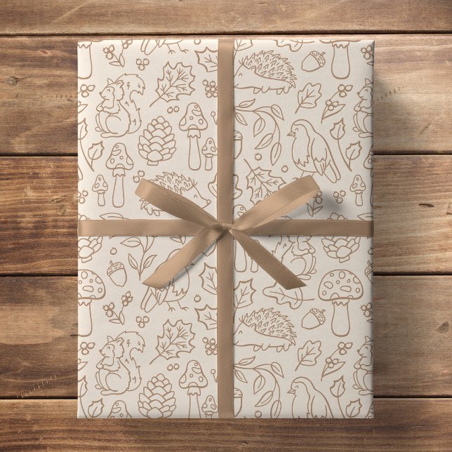 Beige Neutrala Skogs Djur Barn Höst Skog Presentpapper (Skapare uppladdad)