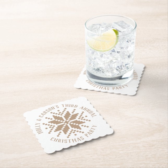 Beige Neutralt Anpassningsbar Text Snowflake Julfe Underlägg Papper (Insitu)
