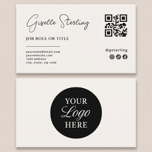 Beige Neutralt Logotyp QR Code Professionell Compa Visitkort