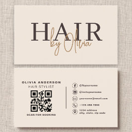 Beige Neutralt QR Code Hair Stylist Modern Visitkort