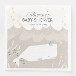 Beige Neutralt White Whale Baby Shower Pappersservett