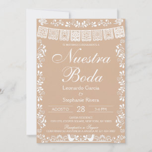Beige Nuestra Boda Papel Picado Bröllop Inbjudningar