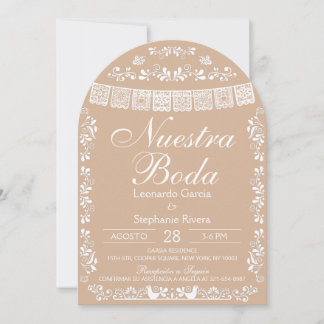 Beige Nuestra Boda Papel Picado Spanish Wedding Inbjudningar