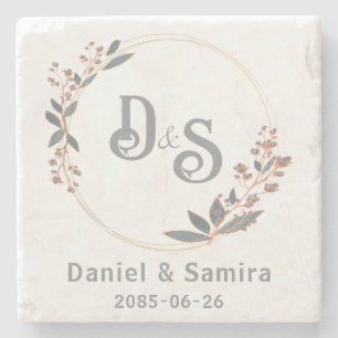 Beige och Blå Blommig Anpassat Namn Elegant Stenunderlägg