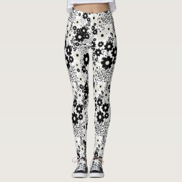 Beige och Black Flowers Leggings