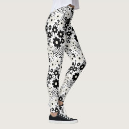 Beige och Black Flowers Leggings