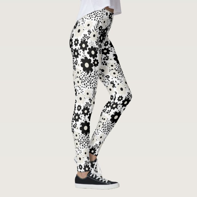 Beige och Black Flowers Leggings (Höger)