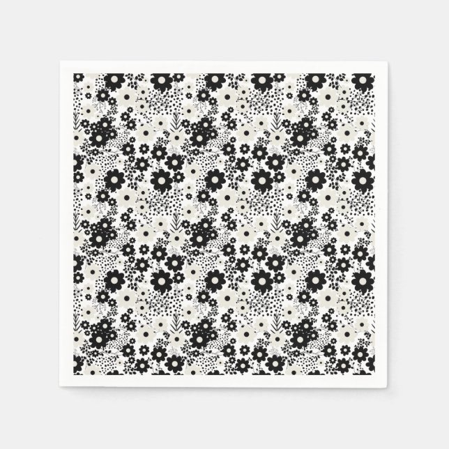 Beige och Black Flowers Pappersservett (Framsidan)