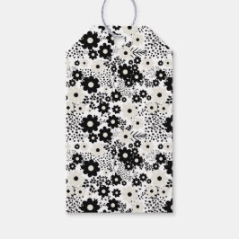 Beige och Black Flowers Presentetikett