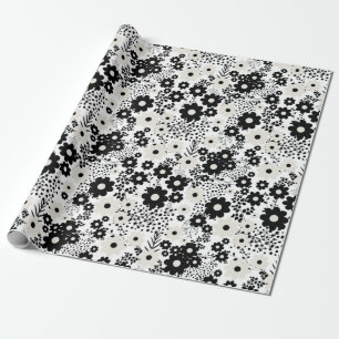 Beige och Black Flowers Presentpapper