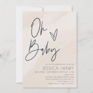 Beige och Blue Aesthetic Modern Baby Shower Inbjudningar