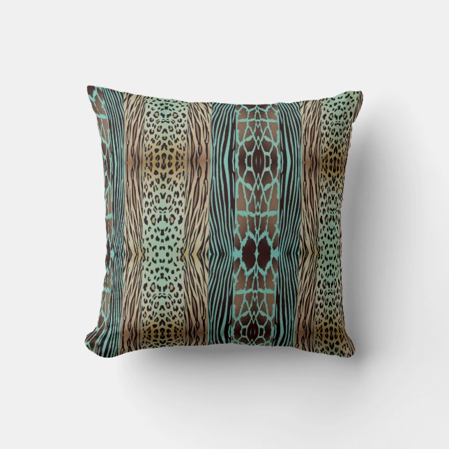 Beige och Blue Animal Prated Zebra Rand Pillow Kudde (Framsida)