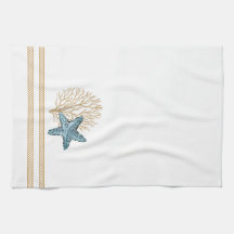 Beige och Blue Rope och Starfish Kitchen Towel