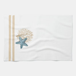 Beige och Blue Rope och Starfish Kitchen Towel Kökshandduk